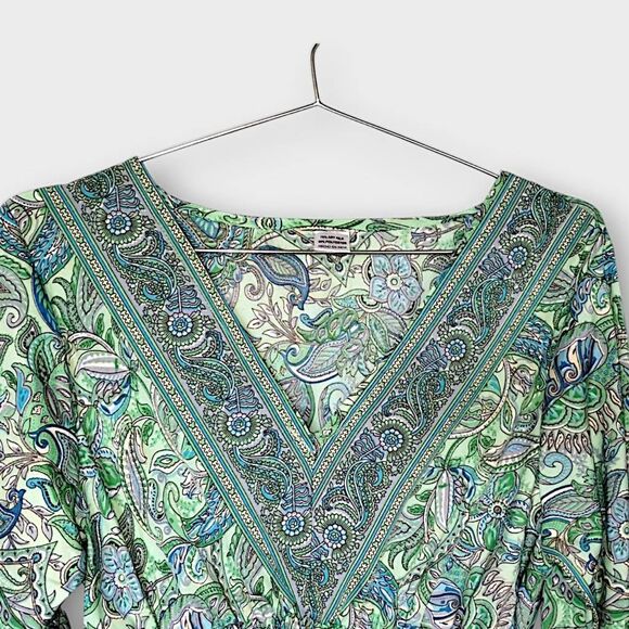 Womens Boho Dress Ruffle Flare‎ Sleeves Bohemian Blue Green Floral V Neck Boho - Picture 3 of 12